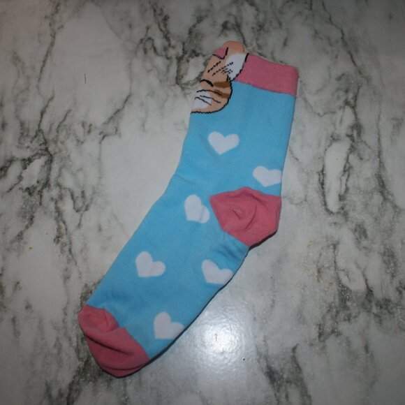 CAT LADY Socks Ankle Short Anklets Animal Print Hearts Orange White Multicolor - Picture 3 of 10